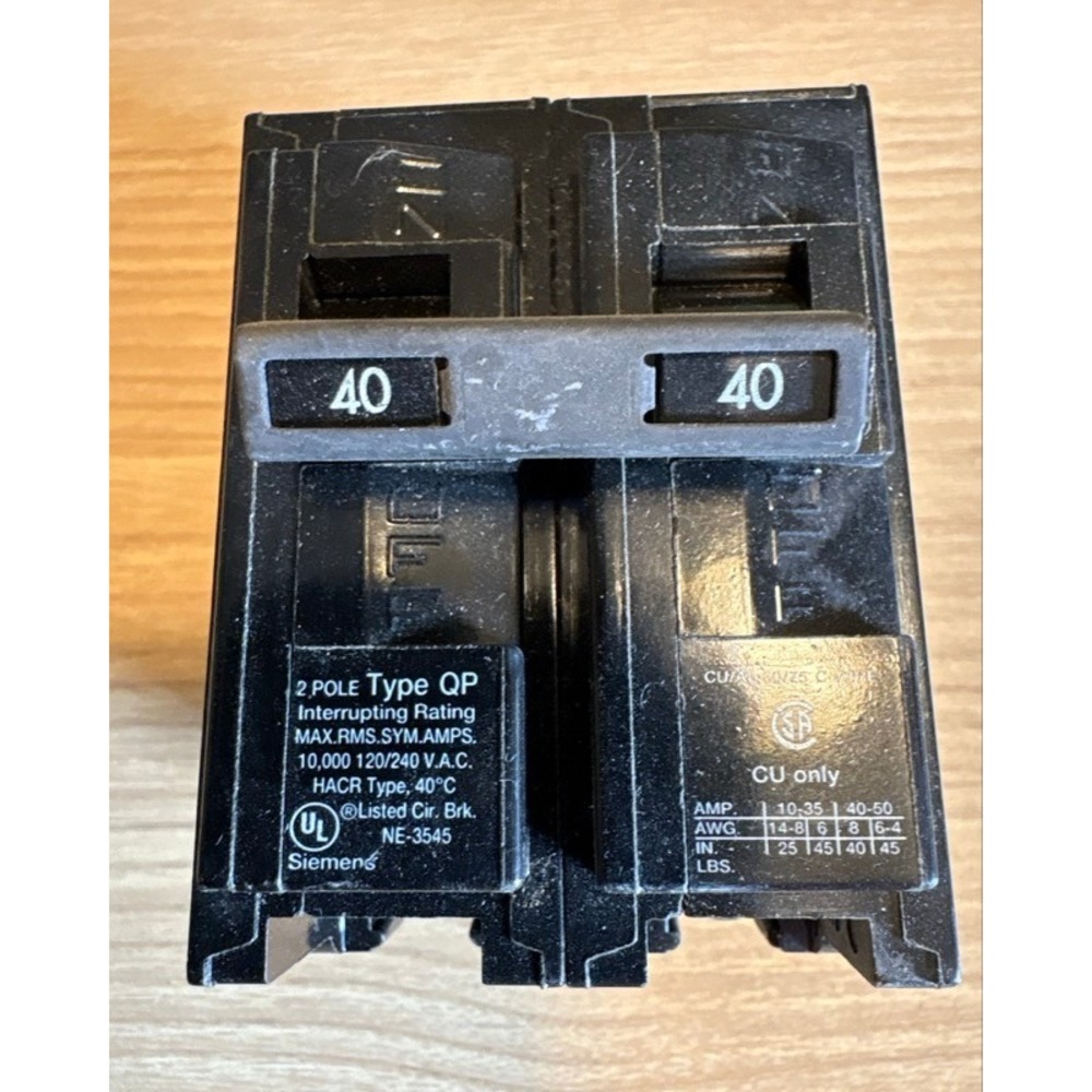 Siemens I-T-E Type QP 40 Amp 2-Pole Circuit Breaker 120/240V Q240 HACR Rated